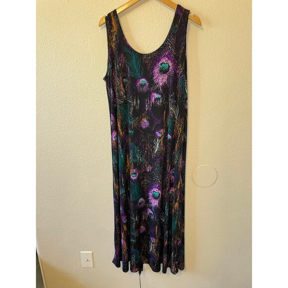 Jostar Y2K Boho Whimsy Goth Peacock Black Purple Blue Stretch Maxi Tank Dress XL - Picture 12 of 12